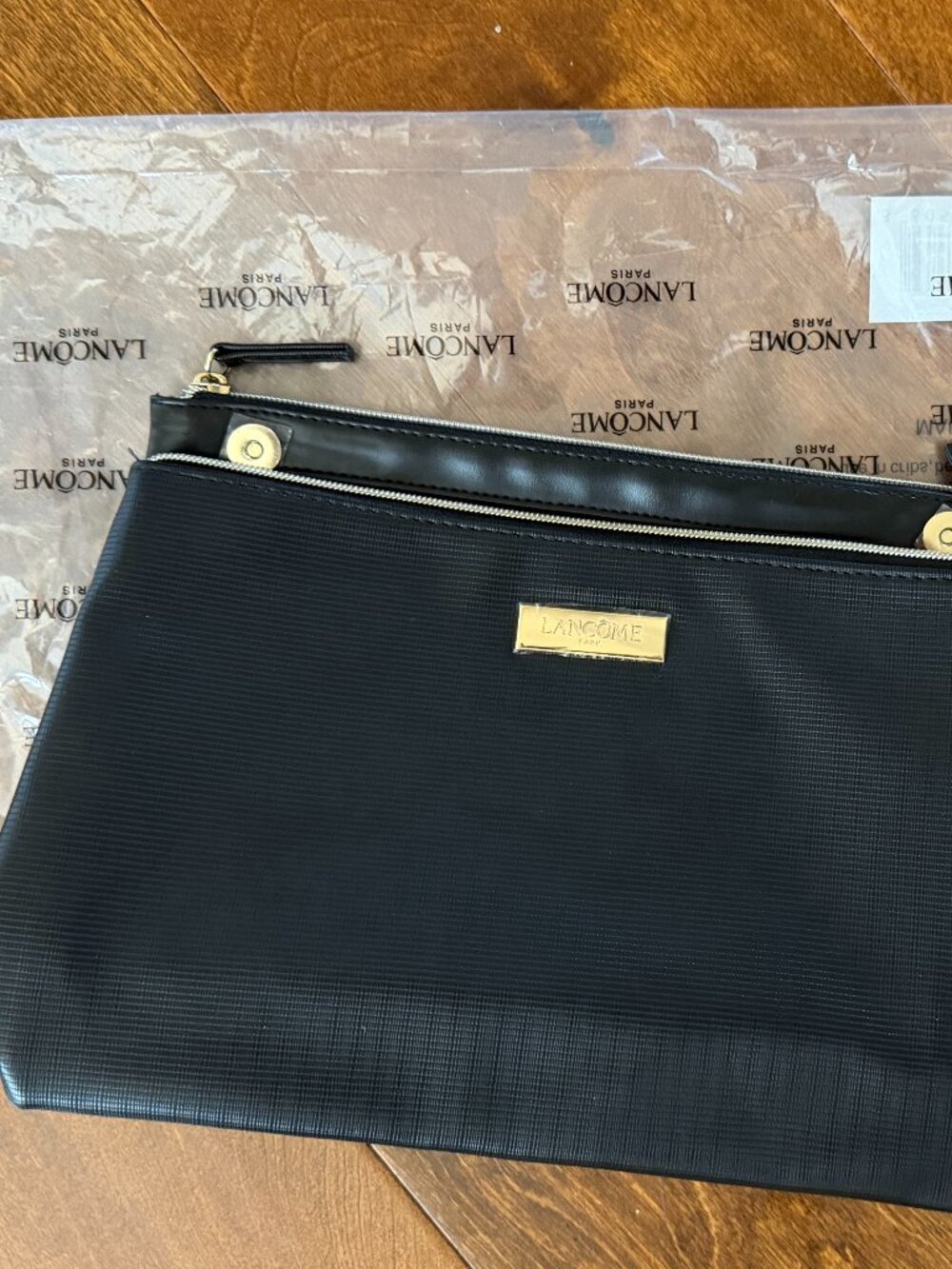 NWT Lancome Double Sided Black Cosmetic Bag